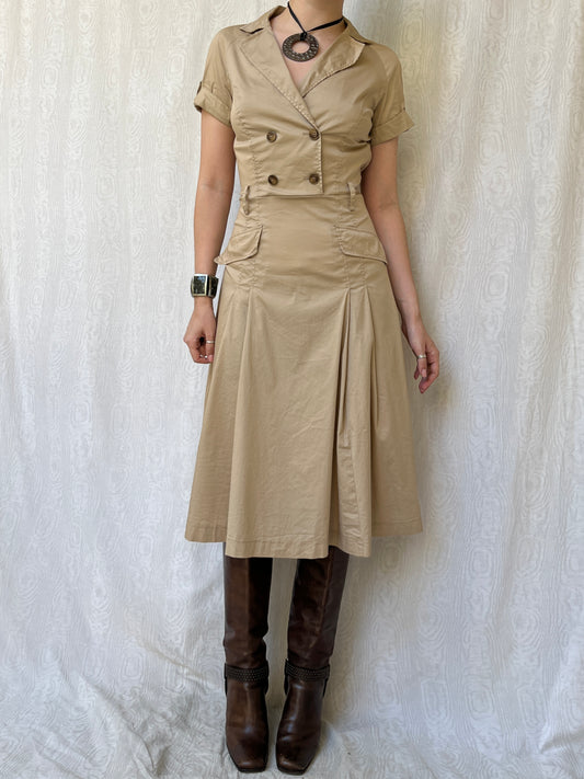 Vintage 00s Downtown Trenchcoat Midi Dress (M)