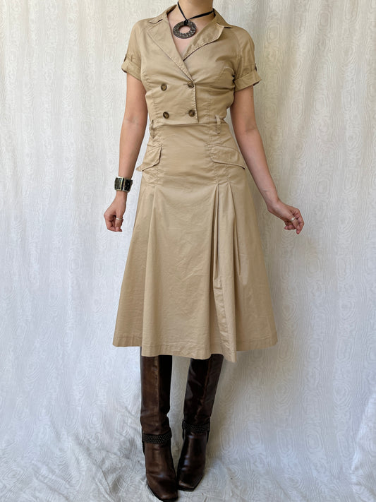 Vintage 00s Downtown Trenchcoat Midi Dress (M)