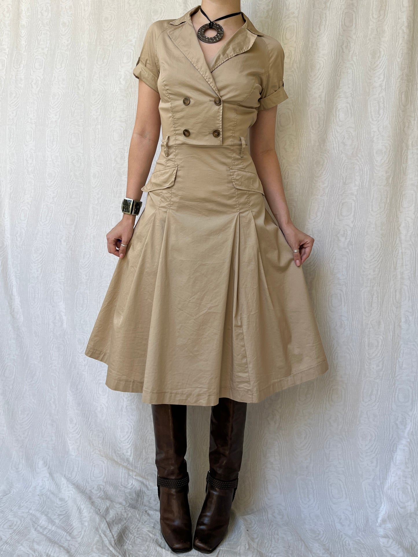 Vintage 00s Downtown Trenchcoat Midi Dress (M)