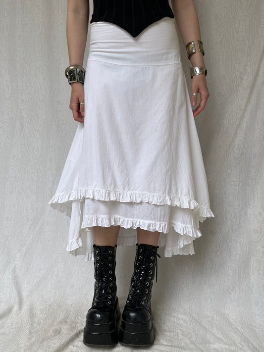 Vintage 00s Fairy Ruffled White Midi Skirt (S)