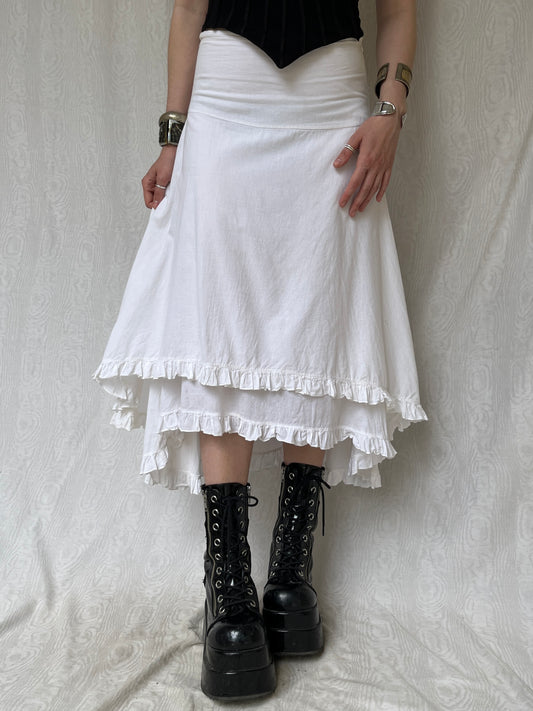 Vintage 00s Fairy Ruffled White Midi Skirt (S)