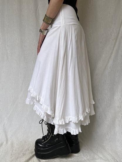 Vintage 00s Fairy Ruffled White Midi Skirt (S)