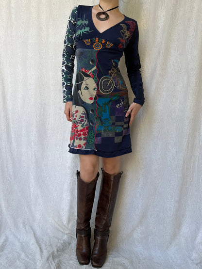 Vintage 00s Eclectic Graphic Mini Dress (S/M)