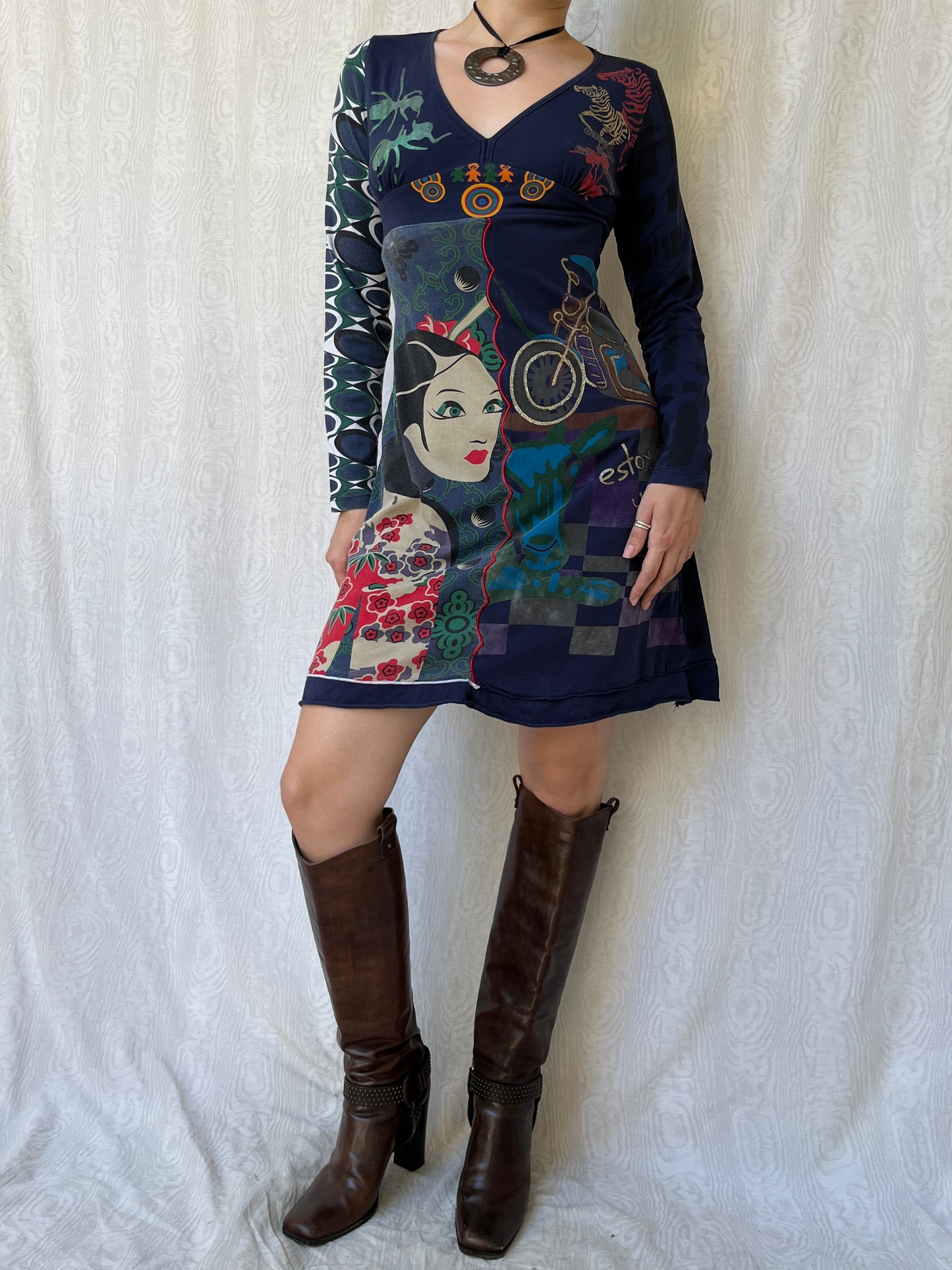 Vintage 00s Eclectic Graphic Mini Dress (S/M)