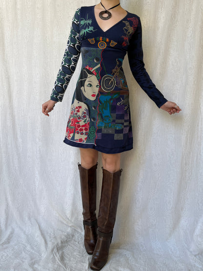 Vintage 00s Eclectic Graphic Mini Dress (S/M)