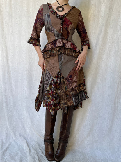 Vintage 00s Witchy Eclectic Patch Midi Dress (M)