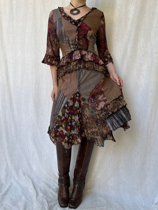 Vintage 00s Witchy Eclectic Patch Midi Dress (M)