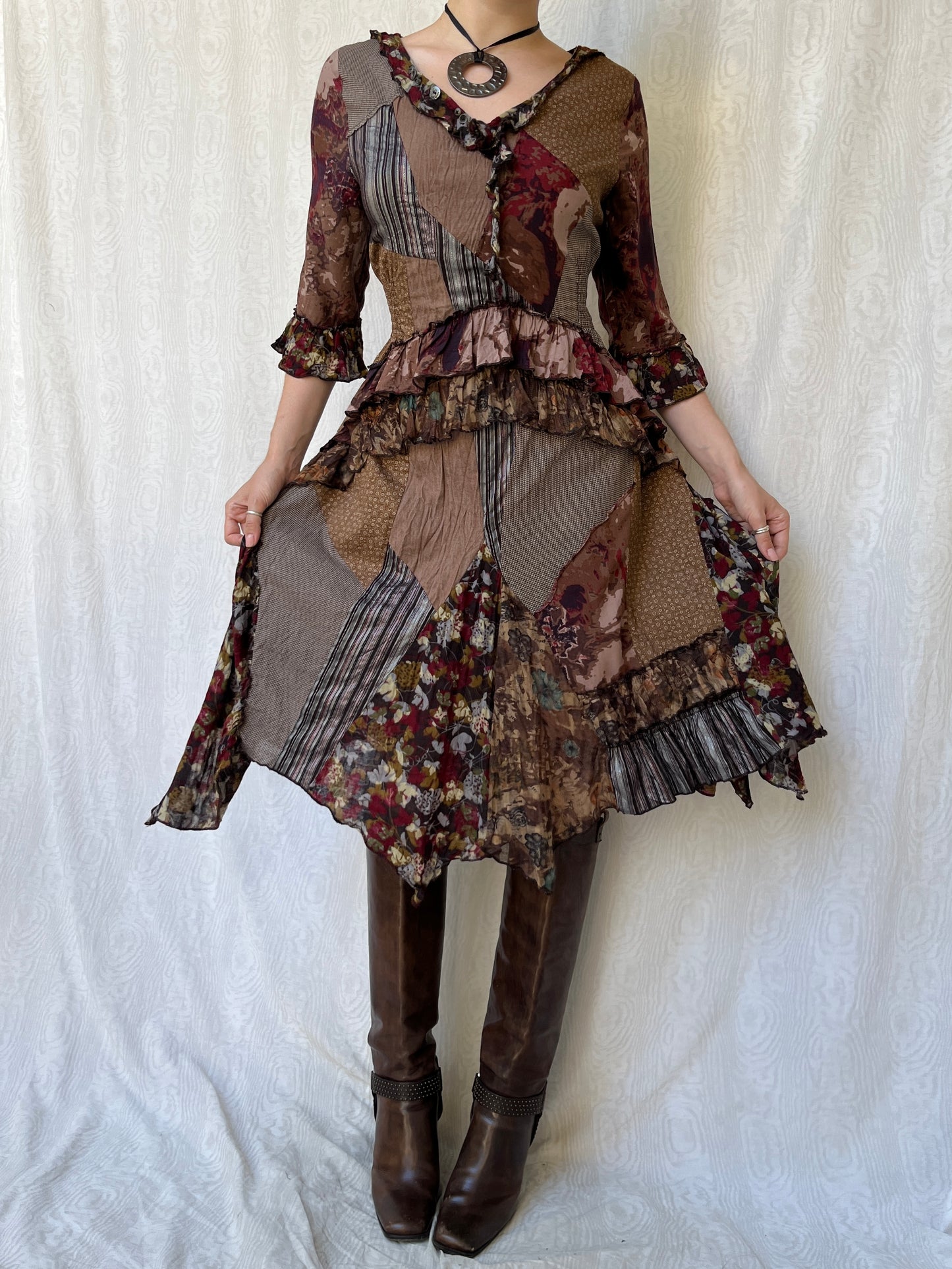 Vintage 00s Witchy Eclectic Patch Midi Dress (M)