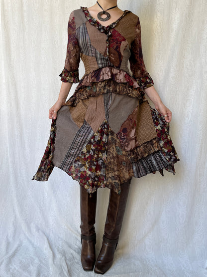 Vintage 00s Witchy Eclectic Patch Midi Dress (M)