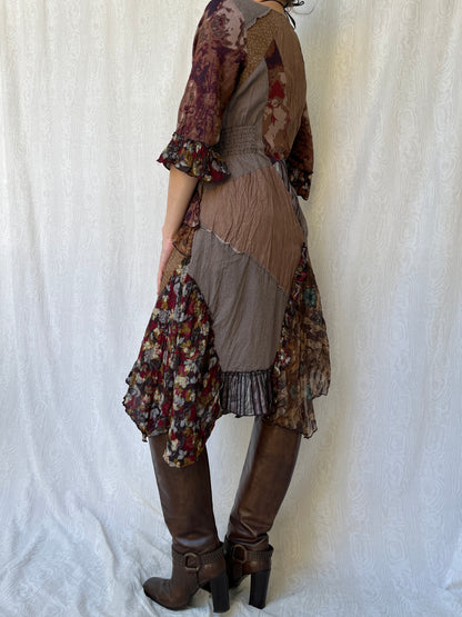 Vintage 00s Witchy Eclectic Patch Midi Dress (M)