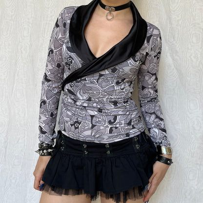 Vintage 00s Eclectic Graphic Long Sleeve Top (S)