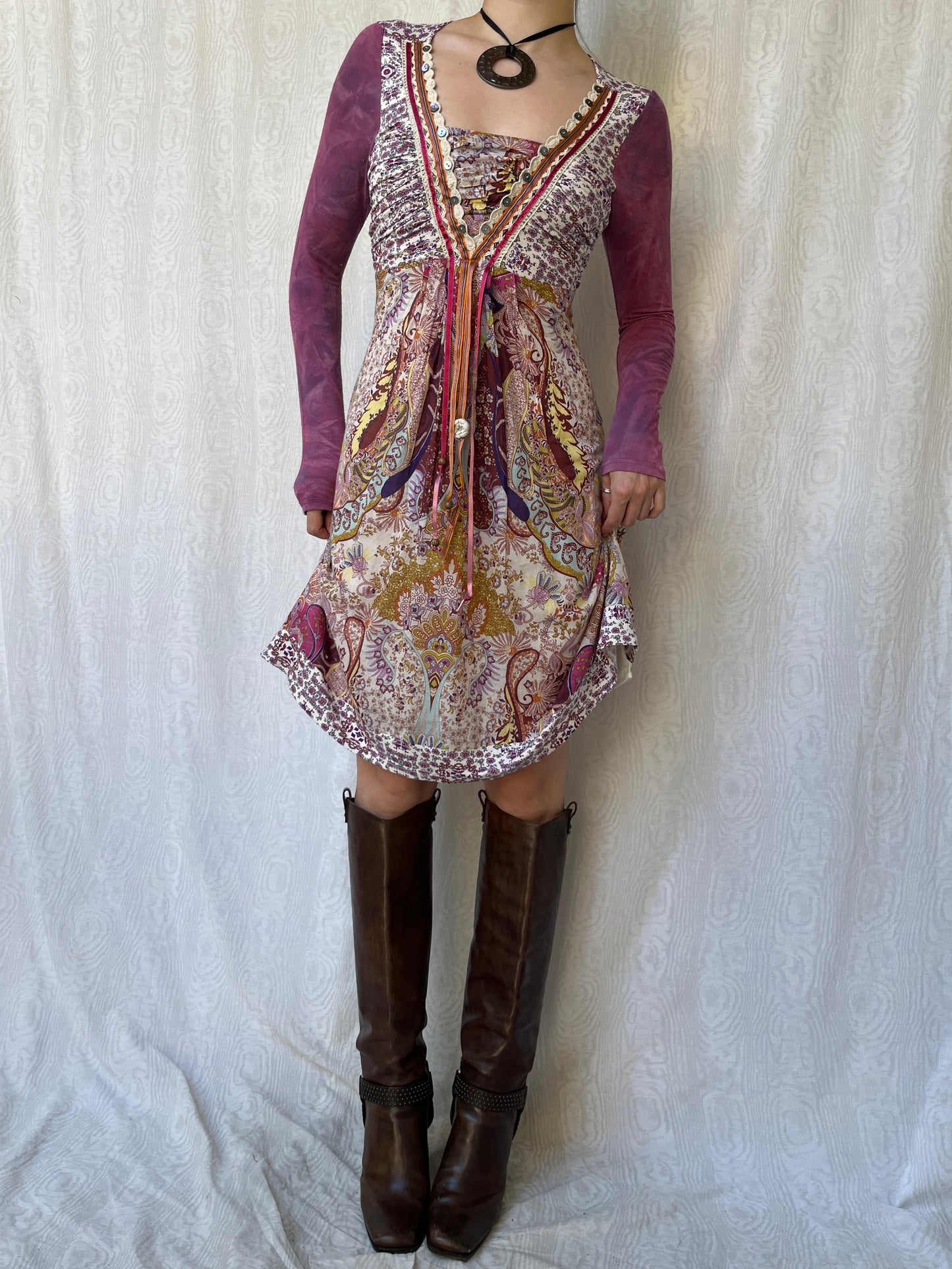 Vintage 00s Eclectic Boho Multi Knee Dress (S)