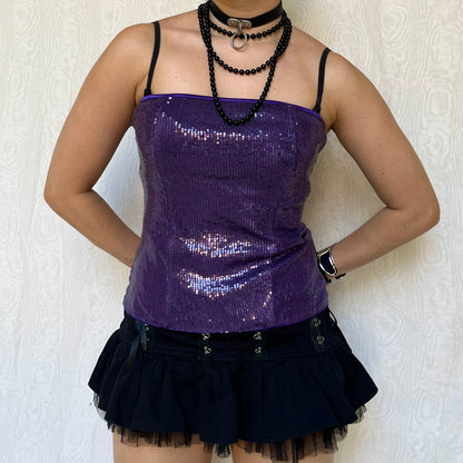 Vintage 00s Clubwear Sequin Purple Strapless Top (M)