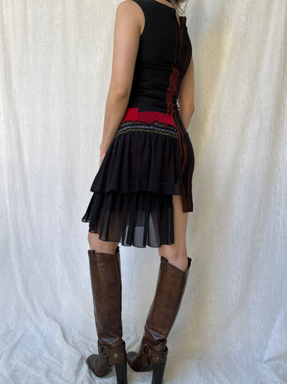 Vintage 00s Eclectic Red & Black Patch Dress (XS/S)