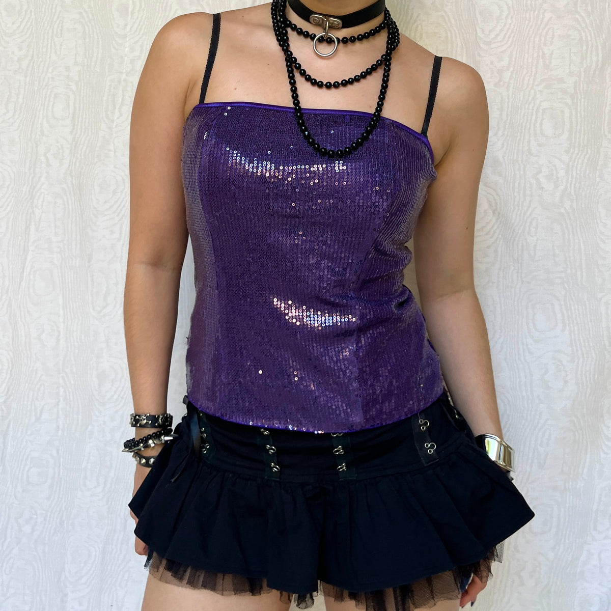 Vintage 00s Clubwear Sequin Purple Strapless Top (M)