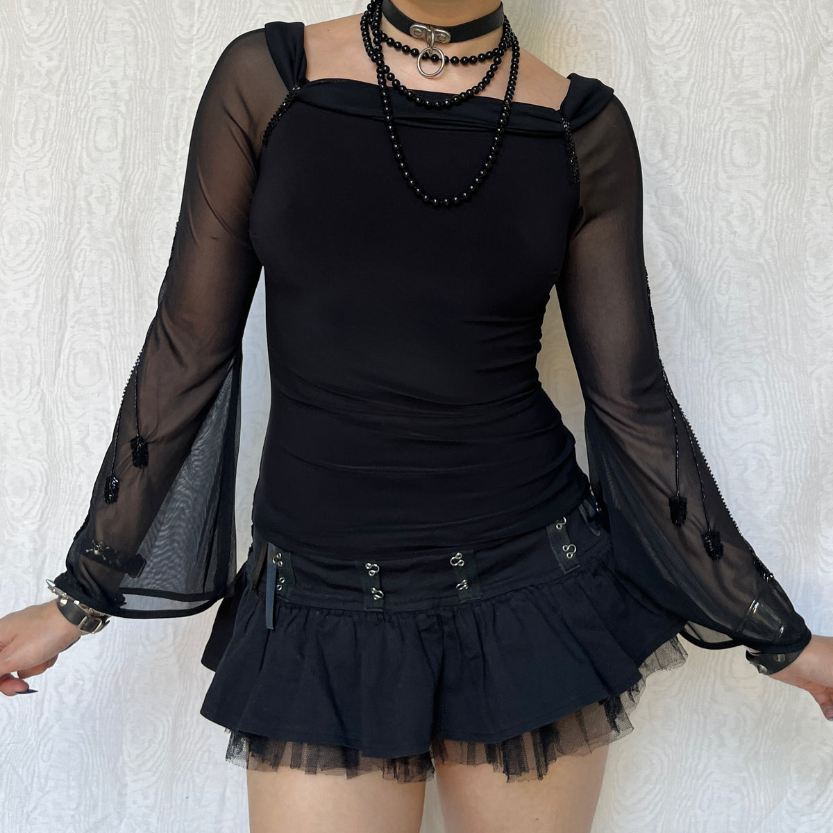 Vintage 00s Witchy Black Bell Sleeve Top (S)