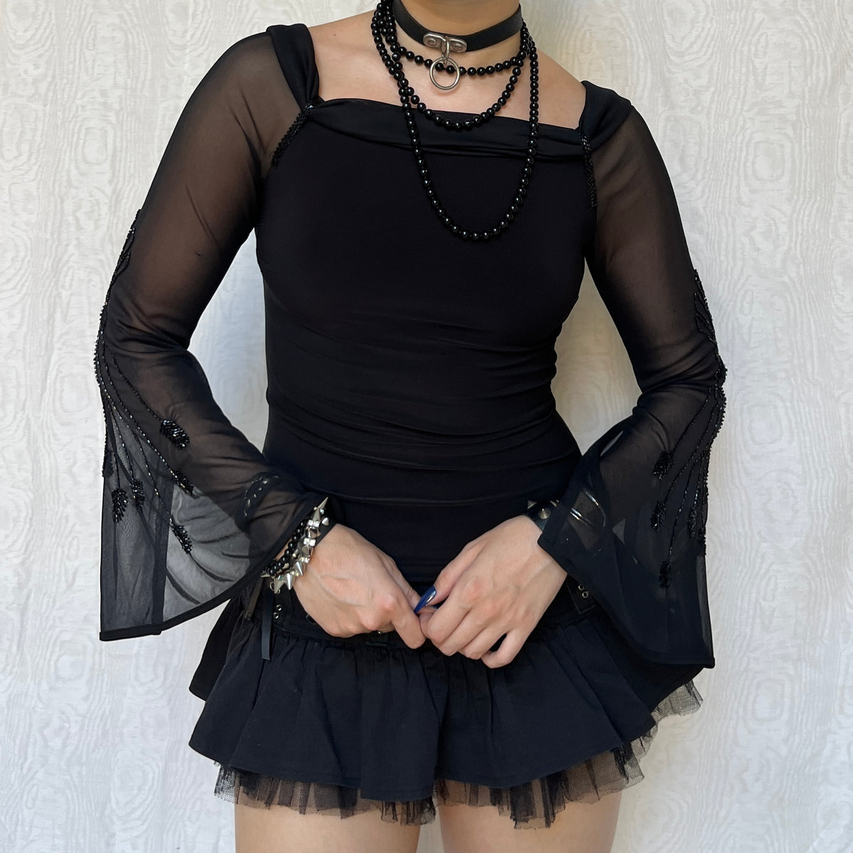 Vintage 00s Witchy Black Bell Sleeve Top (S)