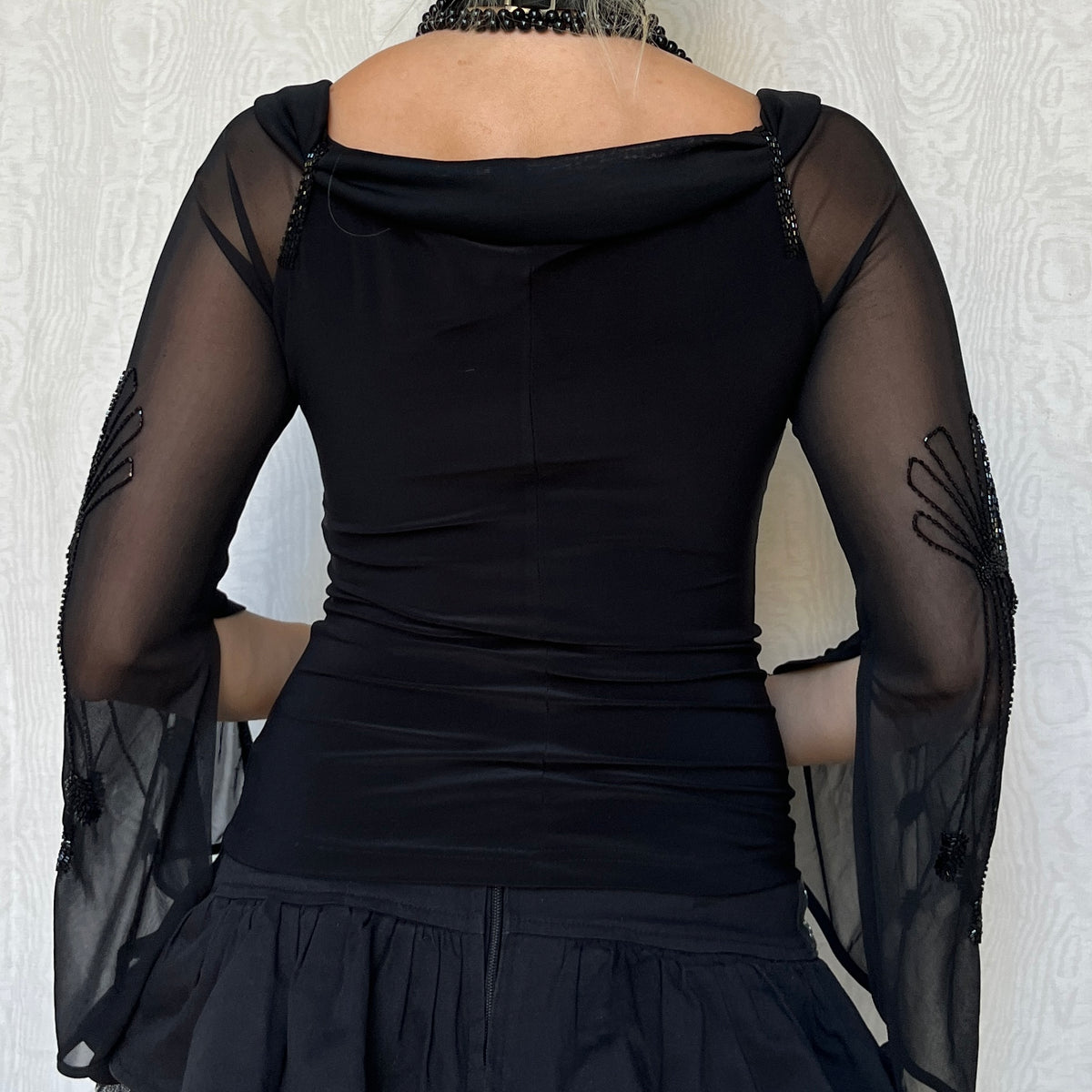 Vintage 00s Witchy Black Bell Sleeve Top (S)