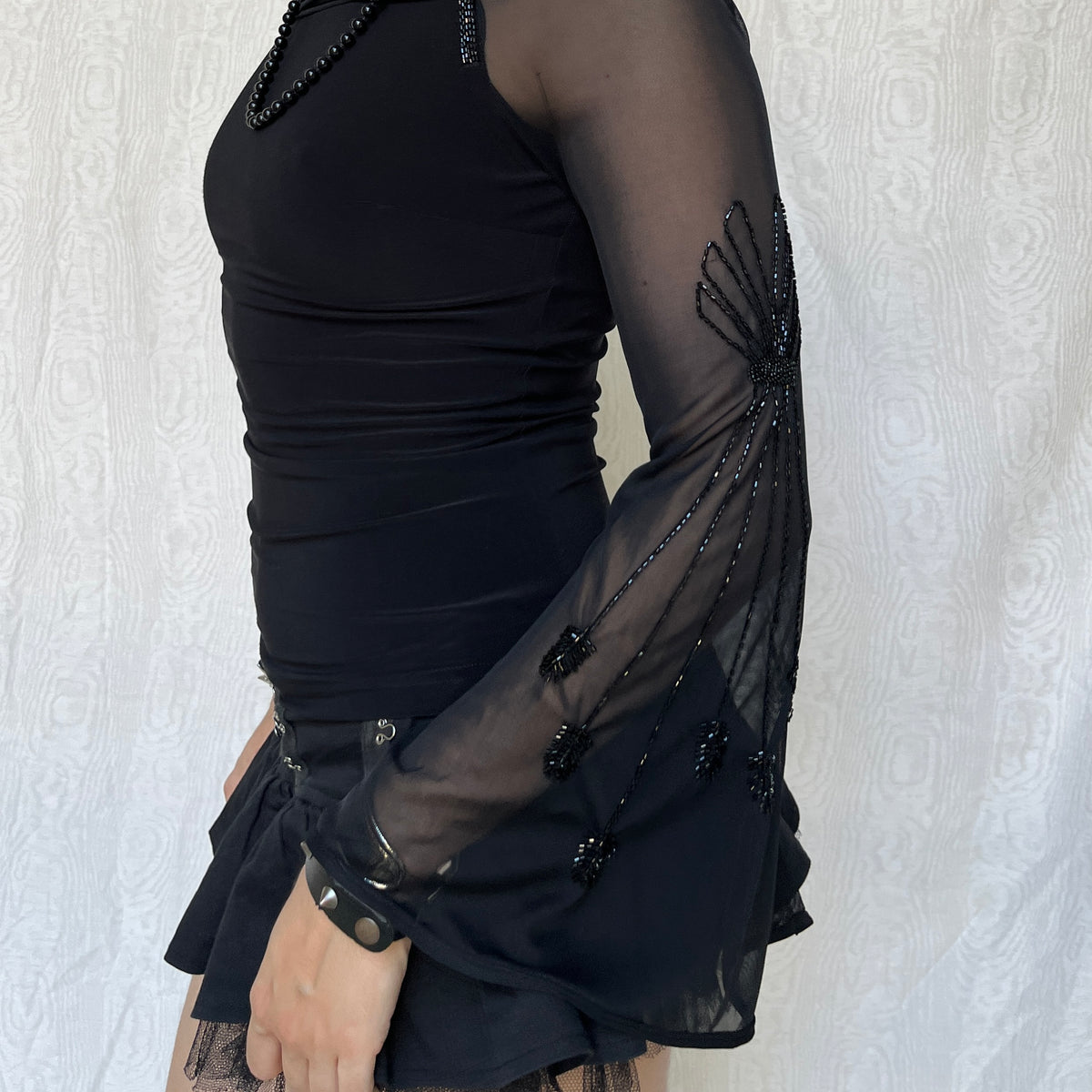 Vintage 00s Witchy Black Bell Sleeve Top (S)