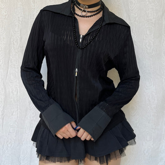 Vintage 00s Corpgoth Black Double Zip Top (L)