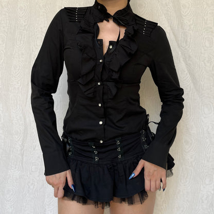 Vintage 00s Deadstock Gothic Lolita Bodysuit Button Up (S/M)