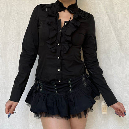 Vintage 00s Deadstock Gothic Lolita Bodysuit Button Up (S/M)