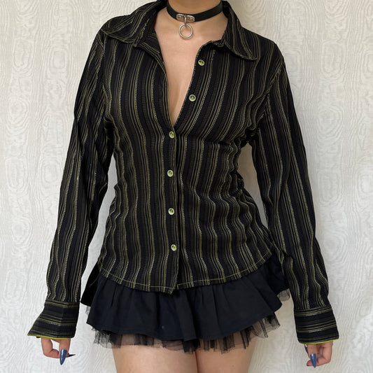 Vintage 00s Corpgoth Striped Button Up Top (L)