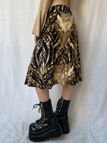 Vintage 00s Biker Chic Animal Print Skirt (M)