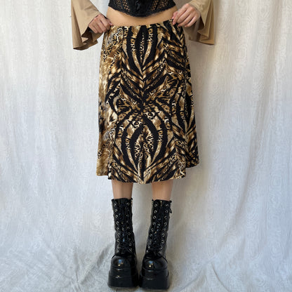 Vintage 00s Biker Chic Animal Print Skirt (M)
