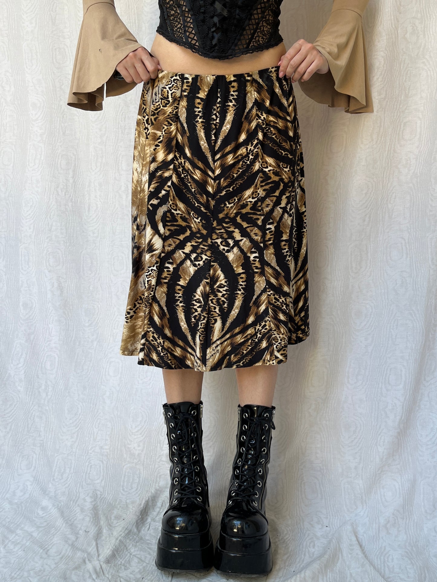Vintage 00s Biker Chic Animal Print Skirt (M)