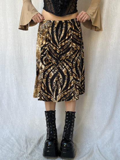 Vintage 00s Biker Chic Animal Print Skirt (M)