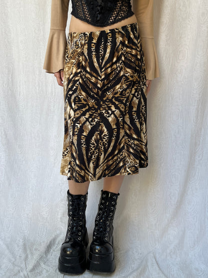 Vintage 00s Biker Chic Animal Print Skirt (M)