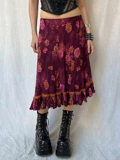 Vintage 00s Whimsigoth Rose Knee Skirt (M)
