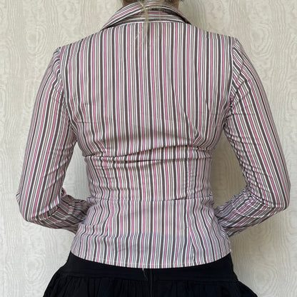 Vintage 00s Office Siren Striped Button Up Top (S)