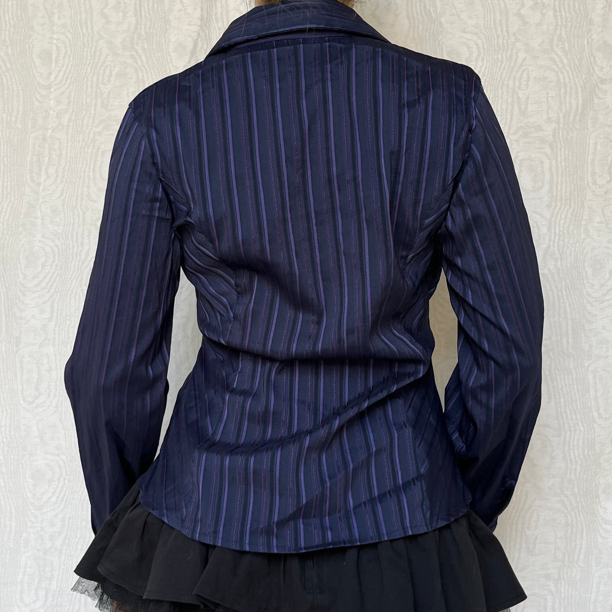 Vintage 00s Office Siren Striped Button Up Top (M)