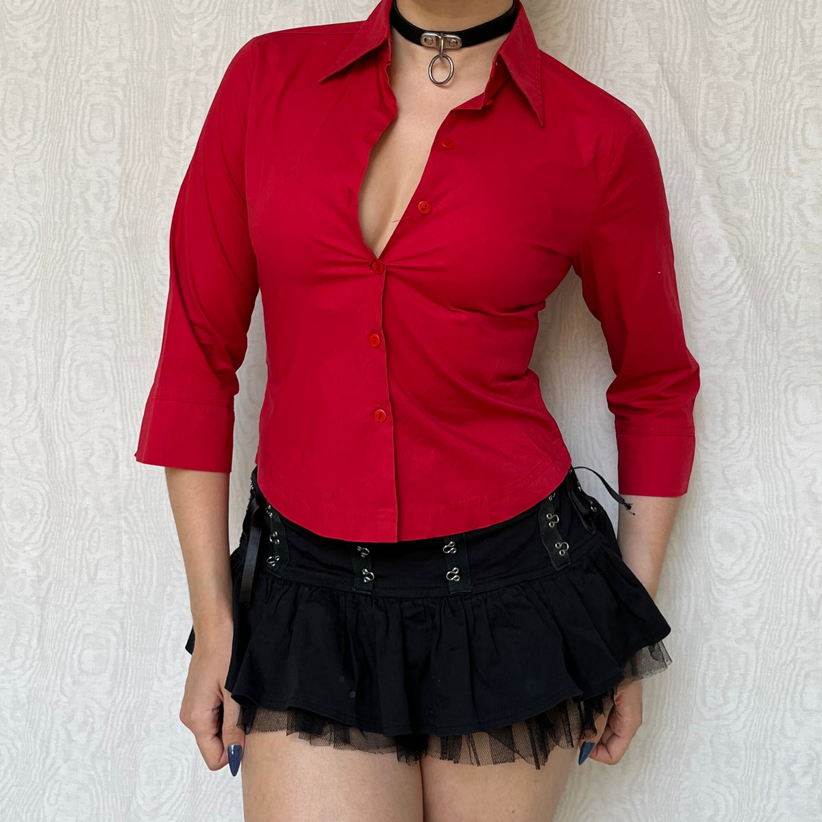 Vintage 00s Office Siren Red Blouse (S)