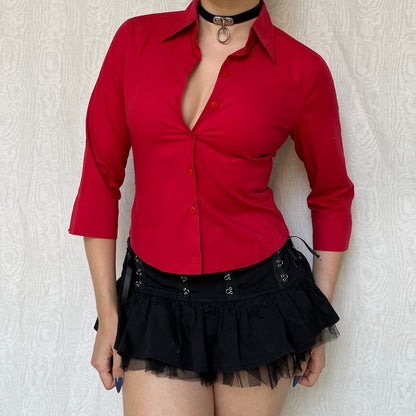 Vintage 00s Office Siren Red Blouse (S)