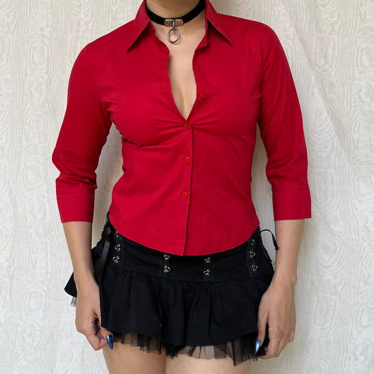 Vintage 00s Office Siren Red Blouse (S)