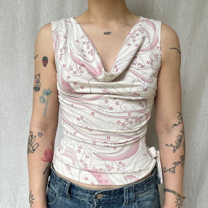 Vintage 00s Romcom Graphic Cowl White Top (S)