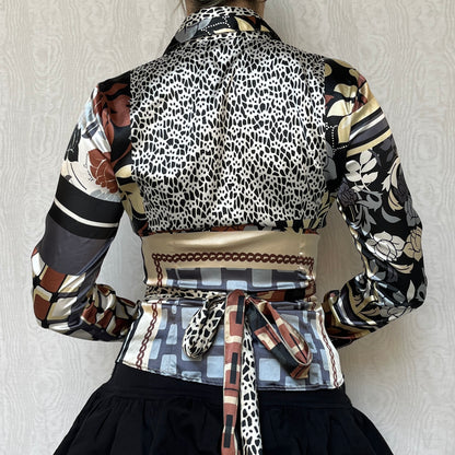 Vintage 00s Eclectic Graphic Wrap Blouse Top (S/M)