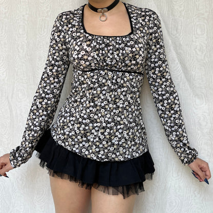 Vintage 00s Fairy Grunge Long Sleeve Babydoll Top (S)
