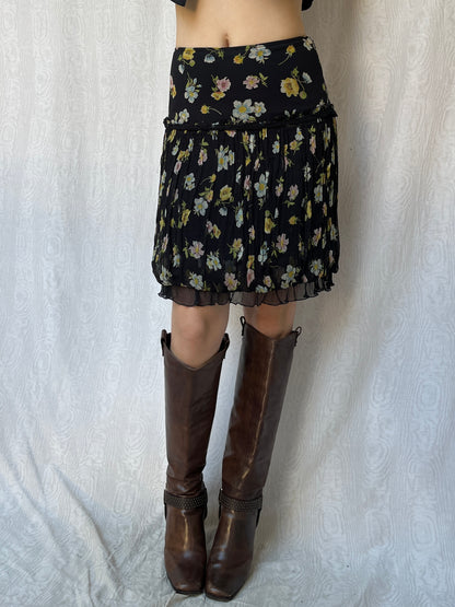 Vintage 00s Designer Floral Silk Knee Skirt (S)