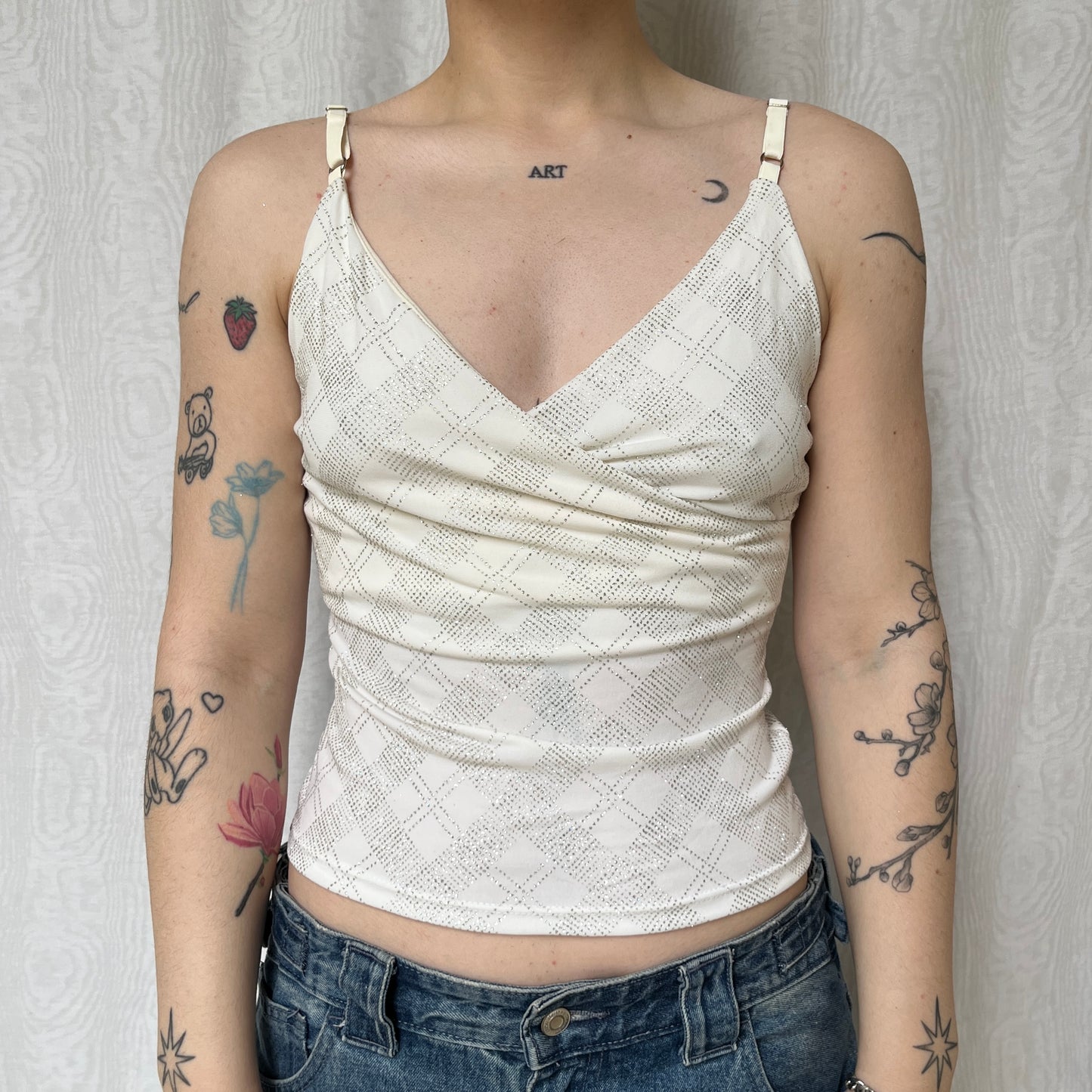 Vintage 00s Deadstock Clubwear Glittery White Top (S)