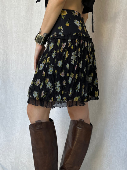 Vintage 00s Designer Floral Silk Knee Skirt (S)