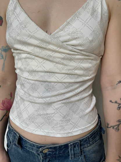Vintage 00s Deadstock Clubwear Glittery White Top (S)