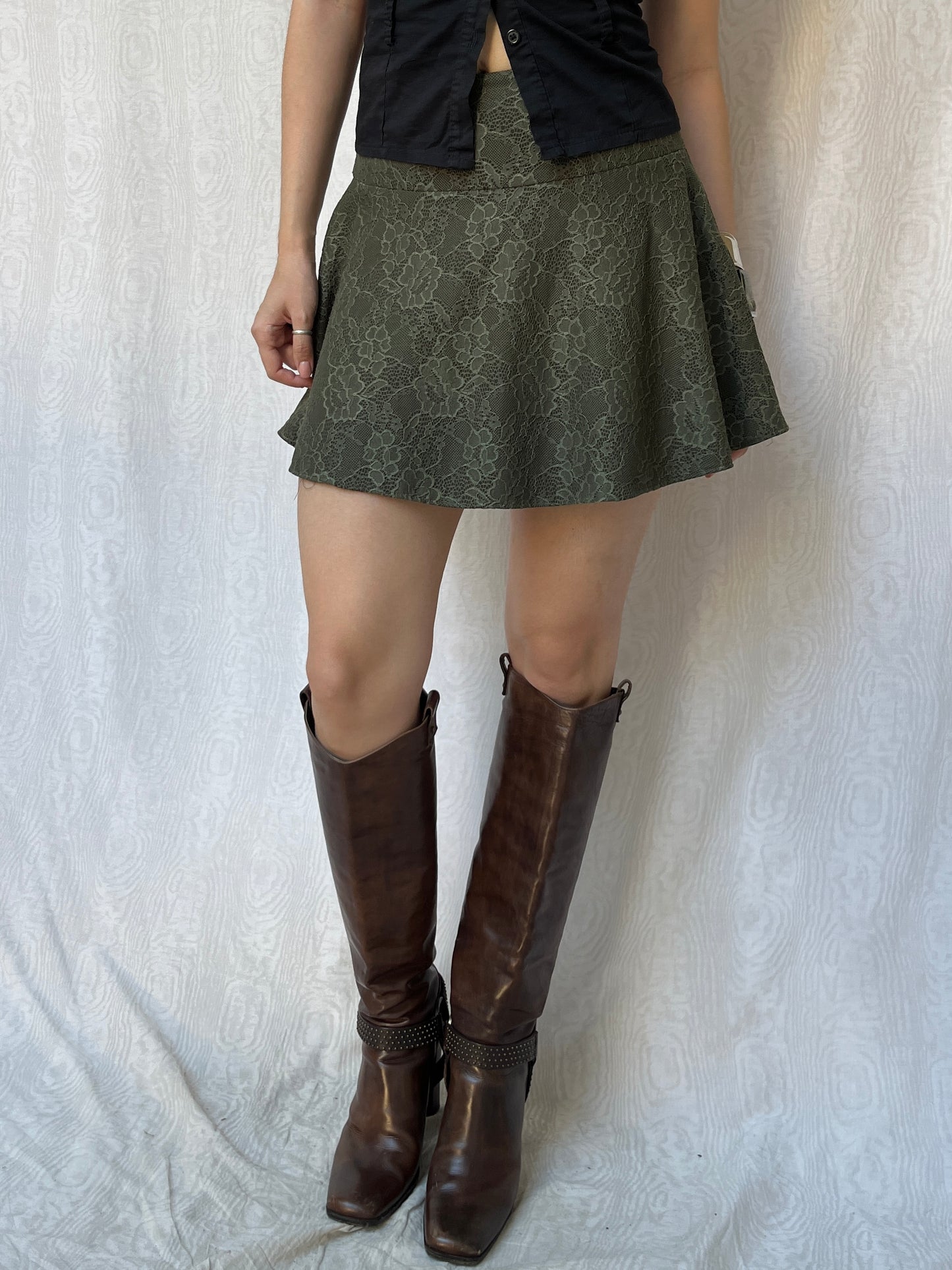 Vintage 00s Fairy Green Lace Mini Skirt (S)