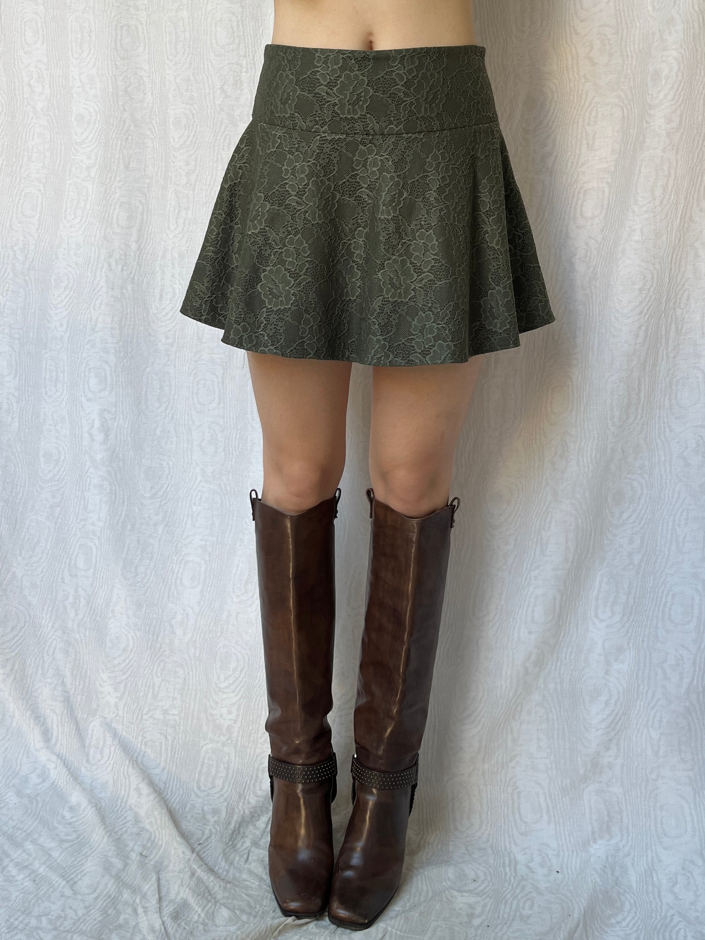 Vintage 00s Fairy Green Lace Mini Skirt (S)