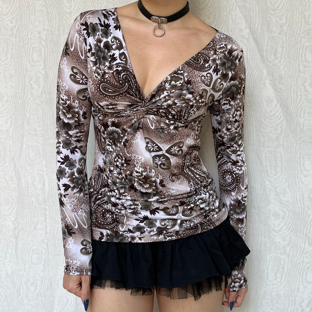 Vintage 00s Fairy Grunge Long Sleeve Graphic Top (S)