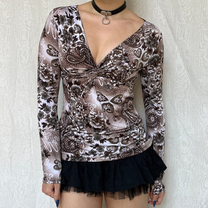 Vintage 00s Fairy Grunge Long Sleeve Graphic Top (S)