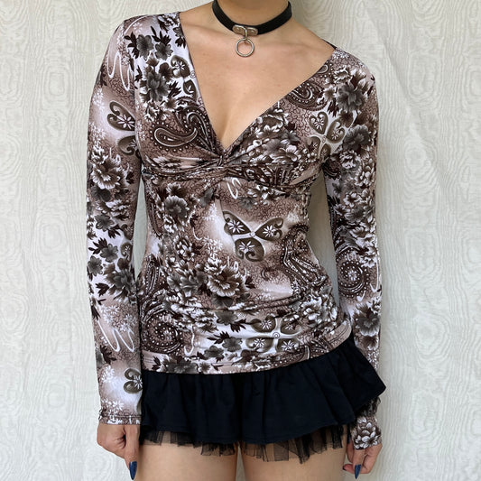 Vintage 00s Fairy Grunge Long Sleeve Graphic Top (S)